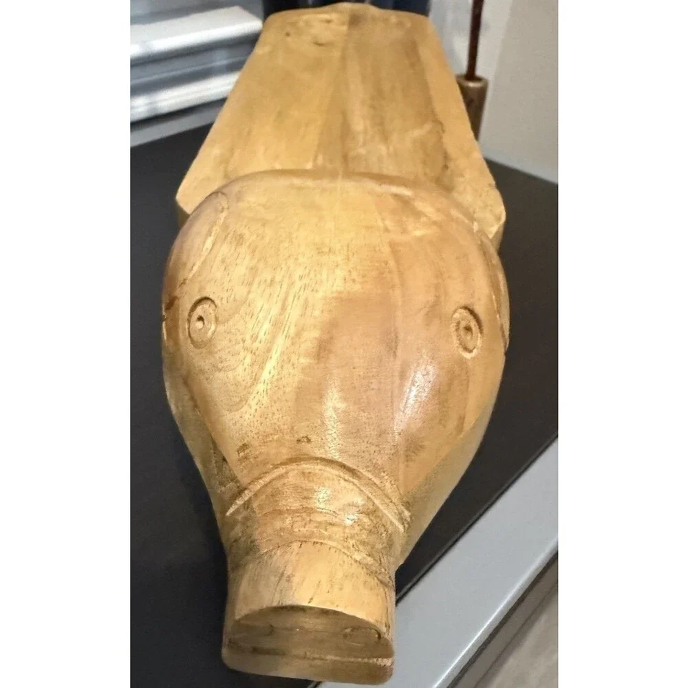 American Folk Art Carved Wooden Pig Tray Sculpture Standing Wood.